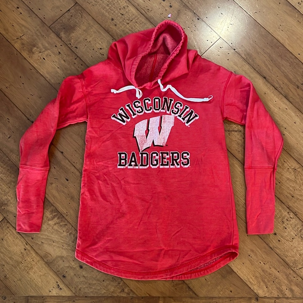 The Original Retro Brand Wisconsin Badgers Distressed Cowl Neck Sweatshirt Med